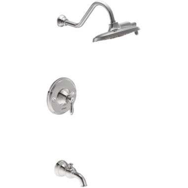 Click here to see Moen TS32104 Moen Weymouth Posi-Temp Tub/Shower Faucet with 2.5 GPM Rainshower, 2-Function, Single Lever Handle, M-PACT, Immersion, Chrome - TS32104