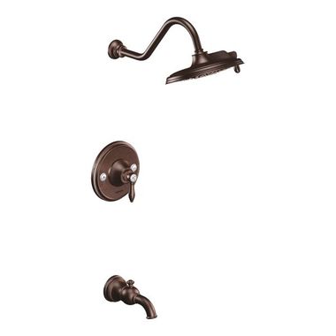 Click here to see Moen TS32104ORB Moen Weymouth Posi-Temp Tub/Shower Faucet with 2.5 GPM Rainshower, 2-Function, Single Lever Handle, M-PACT, Immersion, Oil Rubbed Bronze - TS32104ORB