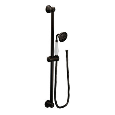 Click here to see Moen S12107EPORB Moen Weymouth Single-Function Handheld Shower with 30in Slide Bar, Eco-Performance, 1.75 GPM, WaterSense, Oil Rubbed Bronze - S12107EPORB