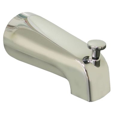 Click here to see Jones Stephens D01002 Jones Stephens Wall Mounted Chrome Tub Spout with Pull-Up Diverter, 3/4-inch x 1/2-inch FIP, Base Connection - D01-002
