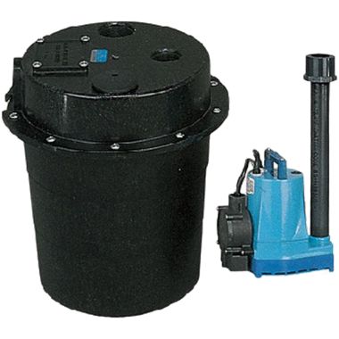 Click here to see Little Giant 505055 Little Giant  Drainosaur Sump Pump System, 1/6 HP, 15 GPM, 115V, 5' Submersible, Pre-Assembled, 5 Gallon Basin - WRS-5 (505055)