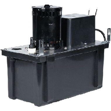 Click here to see Little Giant 553101 Little Giant High-Capacity Condensate Removal Pump, Safety Switch, 1/50 HP, 200 GPH, 115V, 1 Gallon Tank, 3/8