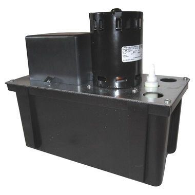 Click here to see Little Giant 553201 Little Giant High-Capacity Condensate Removal Pump, 1/18 HP, 115V, 2.5A, 1 Gallon Tank, Safety Switch, 3/8