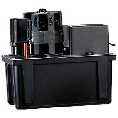 Click here to see Little Giant 553245 Little Giant High-Capacity Condensate Removal Pump, 1/5 HP, 230V, 1A, 1 Gallon Tank, Safety Switch, 3/8