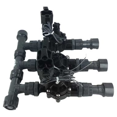 Click here to see Commodity  3-Valve Sprinkler Manifold Setup with Flow Control - Rain Bird 1