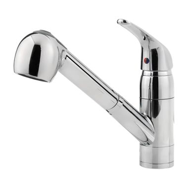 Click here to see Pfister G133-10CC Pfister Pfirst Polished Chrome Single Handle Pull-Out Kitchen Faucet, 1.8 GPM, Pforever Seal - G133-10CC
