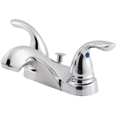 Click here to see Pfister G143-6100 Pfister G143-6100 Pfirst Two-Handle Bathroom Faucet, Centerset, Lever Handle, 1.5 GPM, With Metal Pop-Up, Polished Chrome