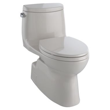 Click here to see Toto MS614114CEFG#12 TOTO Carlyle II One-Piece Elongated 1.28 GPF Universal Height Skirted Toilet with CeFiONtect, Sedona Beige - MS614114CEFG#12