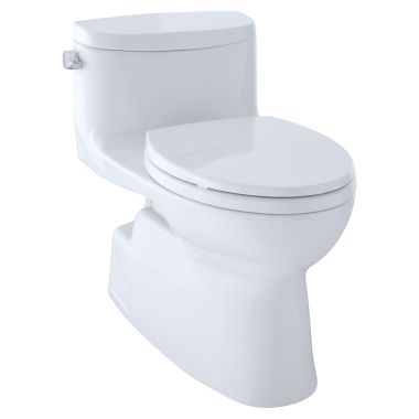 Click here to see Toto MS644114CEFG#01 TOTO Carolina II One-Piece Elongated 1.28 GPF Universal Height Skirted Toilet with CeFiONtect, Cotton White - MS644114CEFG#01