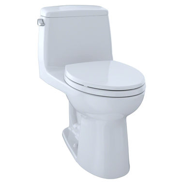 Click here to see Toto MS854114EG#01 TOTO Eco UltraMax One-Piece Elongated Bowl Toilet with SoftClose Seat, CeFiONtect, E-Max, 1.28GPF, Cotton White - MS854114EG#01