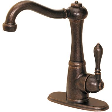 Click here to see Pfister GT72M-1UU Pfister Marielle Rustic Bronze Single-Handle High-Arc BarPrep Faucet, ADA, Pforever Seal, 360-degree Swivel Spout, 1.8 GPM - GT72-M1UU