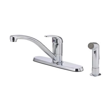 Click here to see Pfister G134-7000 Pfister Pfirst Series Polished Chrome Mid-Arc Swivel Spout One-Handle Kitchen Faucet with Side Spray, 1.8 GPM - G134-7000