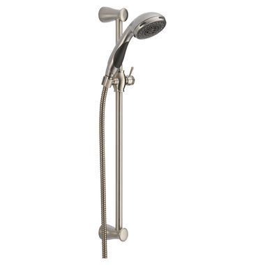 Click here to see Delta 57014-SS Delta Premium Three-Setting Touch-Clean Handheld Shower with 24in Wall Bar with Adjustable Slide, 2.5GPM, Stainless Steel - 57014-SS