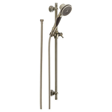 Click here to see Delta 57021-SS Delta Premium 1.75 GPM 3-Setting Slide Bar Handshower with Dual Check Valves, Touch-Clean Nozzles, Stainless - 57021-SS