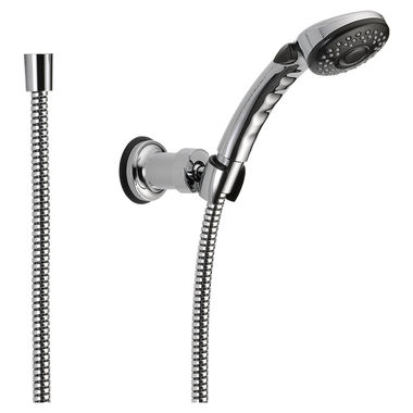 Click here to see Delta 55011 Delta Fundamentals Two-Setting Adjustable Wall Mount Hand Shower with Stretchable Metal Hose, 1.75 GPM, Dual-Check Valves, Chrome - 55011