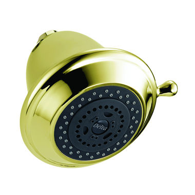 Click here to see Delta RP43381PB Delta Universal Showering Premium 3-Setting Shower Head with Touch-Clean Holes, WaterSense, 1.75 GPM, Brilliance Polished Brass - RP43381PB