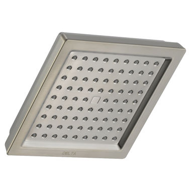 Click here to see Delta RP62283SS Delta Dryden Universal Showering 6-1/2in Square 2.5 GPM Single-Setting Raincan Showerhead with Touch-Clean Technology, Stainless Steel - RP62283SS
