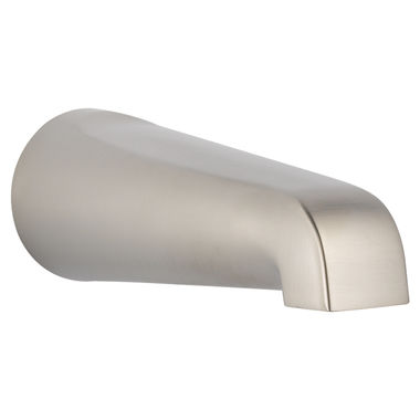 Click here to see Delta RP64722SS Delta Foundations 7in Non-Diverter Stainless Steel Tub Spout with 1/2in CWT Connection, Metal Construction, Wall-Mount,  ADA-Compliant - RP64722SS