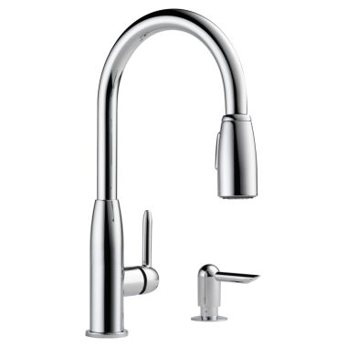 Click here to see Peerless P188103LF-SD Peerless Polished Chrome Single Handle Pull-Down Kitchen Faucet with Soap Dispenser, Touch-Clean, ADA, 1.5 GPM - P188103LF-SD