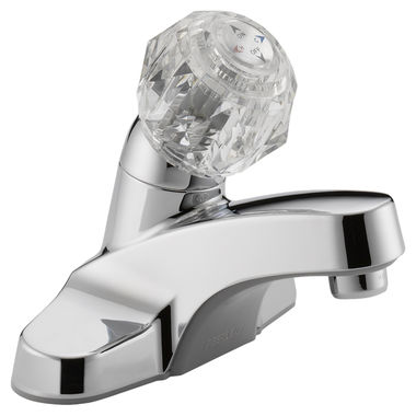 Click here to see Peerless P130LF Peerless P130LF One Handle Centerset Lavatory Faucet, Clear Knob, Chrome