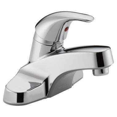 Click here to see Peerless P131LF Peerless Centerset Bathroom Faucet with Red/Blue Indicator, Standard Spout, Single-Handle, 1.0 GPM, Lever Handle, ADA, WaterSense, Chrome - P131LF