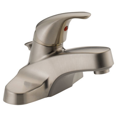 Click here to see Peerless P136LF-BN-M Peerless Centerset Deck-Mount Bathroom Faucet with Metal Pop-Up Drain, Single-Handle, 1.0 GPM, Lever Handle, ADA, WaterSense, Brushed Nickel - P136LF-BN-M
