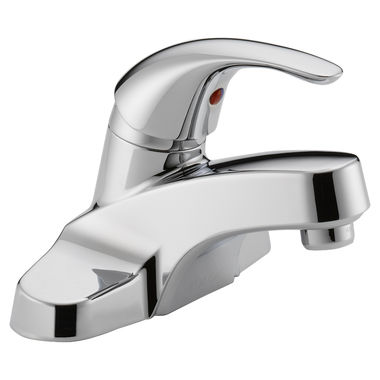 Click here to see Peerless P138LF-M Peerless Centerset Bathroom Faucet with Metal Grid Strainer, Red/Blue Indicator, Single-Handle, 1.0 GPM, Lever Handle, ADA, WaterSense, Chrome - P138LF-M