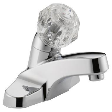 Click here to see Peerless P188601LF Peerless P188601LF Single Handle Centerset Lavatory Faucet w/ Metal Pop-up Drain, Clear Knob, Chrome