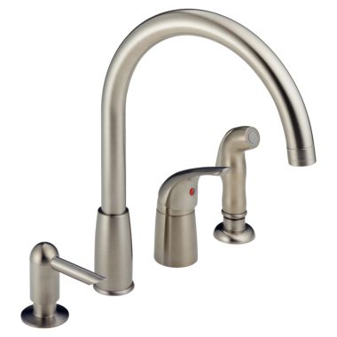 Click here to see Peerless P188900LF-SSSD Peerless P188900LF-SSSD WATERFALL Stainless - With Soap Dispenser One Handle Widespread Kitch Faucet