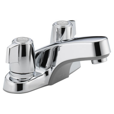 Click here to see Peerless P241LF Peerless Centerset Bathroom Faucet, Standard Spout, Two-Handle, 1.0 GPM, Mini Blade Handle, WaterSense, Less Pop-Up, Chrome - P241LF