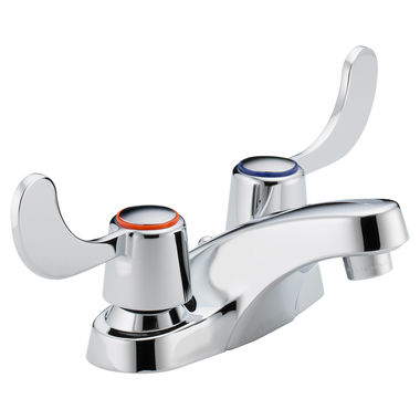 Click here to see Peerless P248LF-M Peerless Centerset Bathroom Faucet with Metal Grid Strainer, Standard Spout, Two-Handle, 1.0 GPM, Blade Lever Handle, ADA, WaterSense, Chrome - P248LF-M