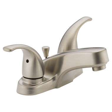 Click here to see Peerless P299628LF-BN-M Peerless Centerset Bathroom Faucet with Metal Pop-Up Drain, Two-Handle, 1.0 GPM, Lever Handle, ADA, WaterSense, Brushed Nickel - P299628LF-BN-M