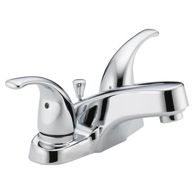 Click here to see Peerless P299628LF Peerless Centerset Bathroom Faucet with Plastic Pop-Up Drain, Two-Handle, 1.0 GPM, Lever Handle, ADA, WaterSense, Chrome - P299628LF