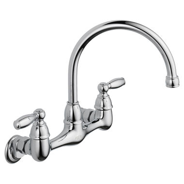 Click here to see Peerless P299305LF Peerless Claymore Two Handle Wall-Mount Bridge Kitchen Faucet, Chrome - P299305LF