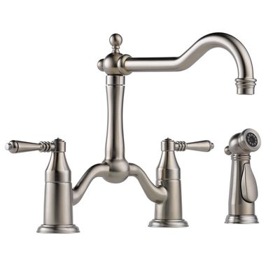 Click here to see Brizo 62536LF-PN Brizo Tresa Two-Handle Bridge Kitchen Faucet w/ Side Spray, Polished Nickel - 62536LF-PN