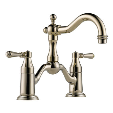 Click here to see Brizo 65536LF-PN Brizo Tresa Two-Handle Widespread Bridge Brilliance Polished Nickel Bathroom Faucet with Lever Handles, 1.5 GPM, Two-Hole, Less Drain - 65536LF-PN