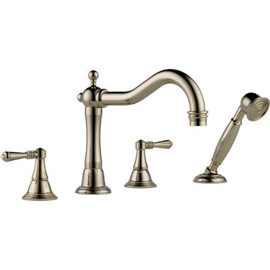 Click here to see Brizo T67436-PN Brizo Tresa Two-Handle Roman Tub Faucet Trim with Hand Shower, 1.75 GPM, Hook Spout, 4-Hole, Lever Handles, ADA, Brilliance Polished Nickel - T67436-PN