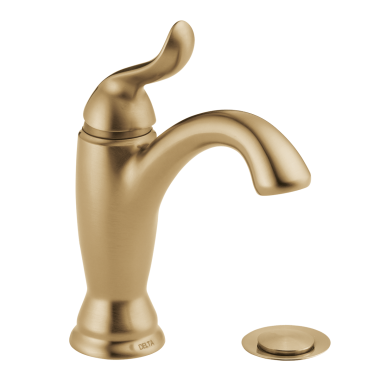 Click here to see Delta 594-CZMPU-DST Delta Linden Champagne Bronze Lavatory Faucet with Escutcheon, Metal Pop-Up, 1.2 GPM, Single-Handle, DIAMOND Seal, Wave Lever Handles - 594-CZMPU-DST