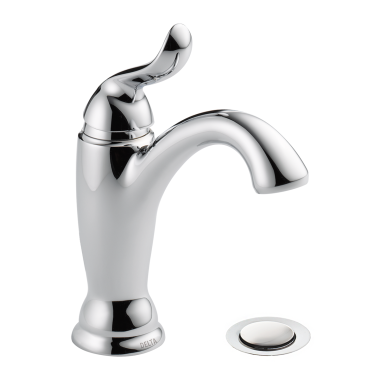 Click here to see Delta 594-MPU-DST Delta Linden Chrome Lavatory Faucet with Escutcheon, Metal Pop-Up, 1.2 GPM, Single-Handle, DIAMOND Seal, Wave Lever Handles - 594-MPU-DST