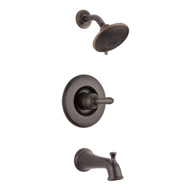 Click here to see Delta T14494-RB Delta Linden Monitor 14 Series Single-Handle Tub/Shower Faucet with 5-Setting Rain Showerhead, 1.75 GPM, Lever Handle, ADA, Venetian Bronze - T14494-RB