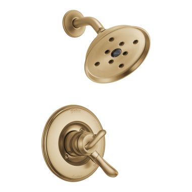Click here to see Delta T17294-CZ Delta Linden Monitor 17 Series Single-Setting H2Okinetic Shower Faucet with Volume Control, Two Handles, 1.75 GPM, Lever Handles, Champagne Bronze - T17294-CZ