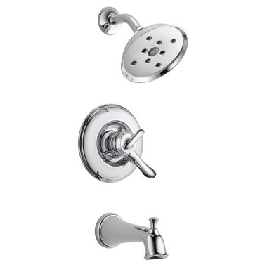 Click here to see Delta T17494 Delta Linden Monitor 17 Series Two-Handle H2Okinetic Tub/Shower Faucet with Volume Control, 1.75 GPM, Lever Handles, Chrome - T17494