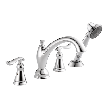 Click here to see Delta T4794 Delta Linden Two-Handle Roman Tub Faucet Trim with 1.75 GPM Single Setting Hand Shower, Lever Handles, Chrome - T4794