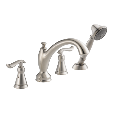 Click here to see Delta T4794-SS Delta Linden Two-Handle Roman Tub Faucet Trim with 1.75 GPM Single Setting Hand Shower, Lever Handles, Stainless - T4794-SS