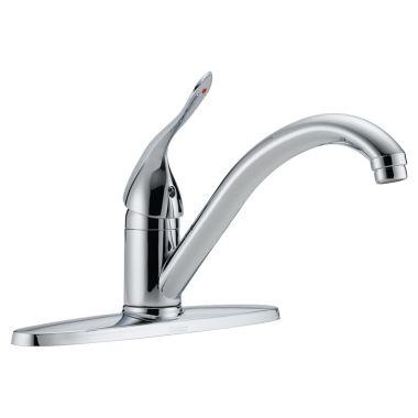 Click here to see Delta 100LF-HDF Delta Classic Single Handle Kitchen Faucet w/ Escutcheon, Chrome - 100LF-HDF