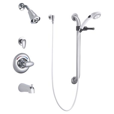Click here to see Delta T13H982 Delta T13H982 TECK MultiChoice Universal Pressure Balance Tub/Shower Trim w/ Hand Shower, H2Okinetic Showerhead, Lever, Chrome