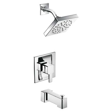 Click here to see Moen TS2713EP Moen 90 Degree Posi-Temp Tub/Shower Faucet with 1.75 GPM Rainshower, 1-Function, Single Lever Handle, M-PACT, Immersion, Chrome - TS2713EP