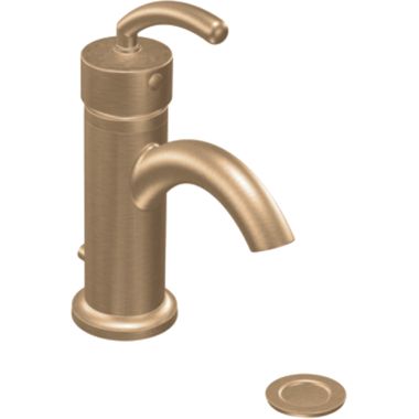 Click here to see Moen S6500BB Moen Icon Single Handle Low Arc Brushed Bronze Bathroom Faucet with Deckplate, ADA Lever Handle, WaterSense Certified, 1.2 GPM - S6500BB