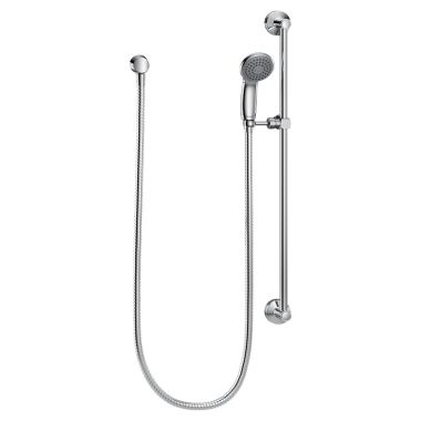 Click here to see Moen 52710EP15 Moen Commercial Single-Function Slide Bar Hand Shower with 72in Metal Hose, Eco-Performance, 1.5 GPM, Chrome - 52710EP15