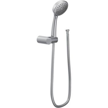 Click here to see Moen 3865EP Moen 4in Single-Function Hand Shower with Bracket and 59in Hose, Round, Eco-Performance, 2.0 GPM, WaterSense, Chrome - 3865EP